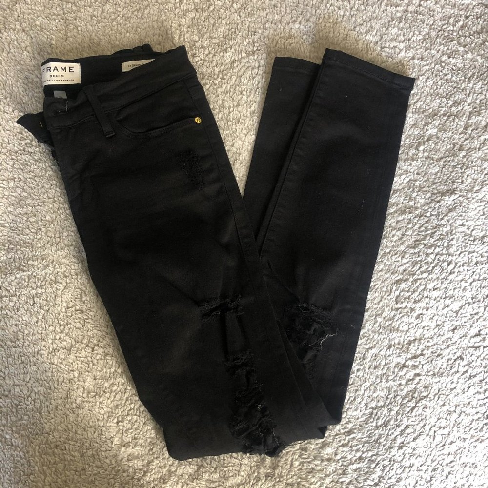 FRAME DENIM BLACK DISTRESSED SIZE 24